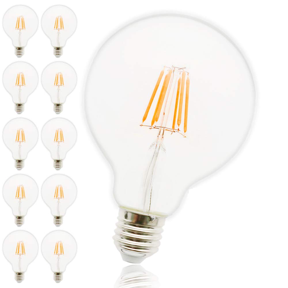 10 x Bombilla LED Globe: LED filamento Globe lamp, G95, E27, 6 W, 500 lm, 360 °, regulable (LED filamento esféricos E27 Blanco Cálido 2200 K)