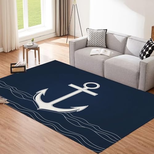 Tapis de sol lavable bleu marine pour salon moderne 120x180
