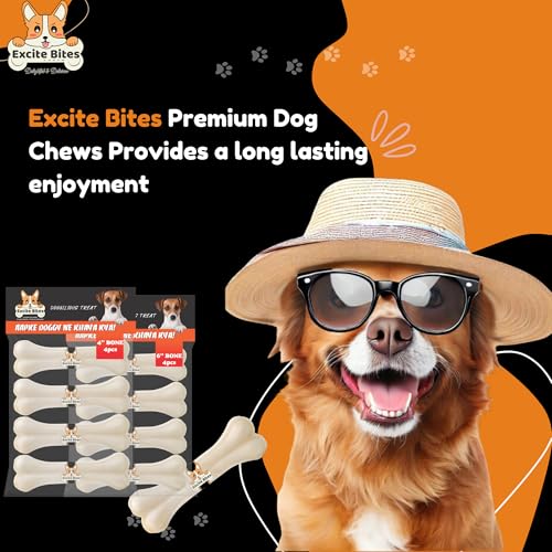 Image of EXCITE BITES Pressed Rawhide Bones for Dog Treats | Dog Calcium Bone Dog Chewing Needs | 4Inch & 6Inch Calcium Bone Treat for Dogs | Combo Offer (4 inch-4Pcs) (6 inch-4Pcs), 630g (Pack of 2)