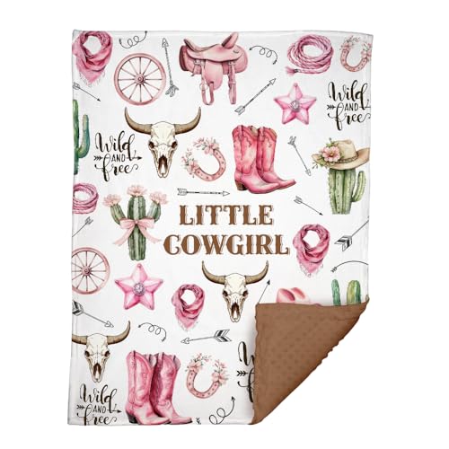 Image of Western Baby Blanket, Cowgirl Minky Blankets for Girls, Nursery Room Decor, Soft Warm Lightweight Nursery Bed Blanket for Cowboy Newborn Toddlers Daughter