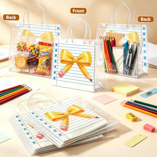 Bolsas de regalo reutilizables de PVC con asas para obsequios escolares de lazo 4