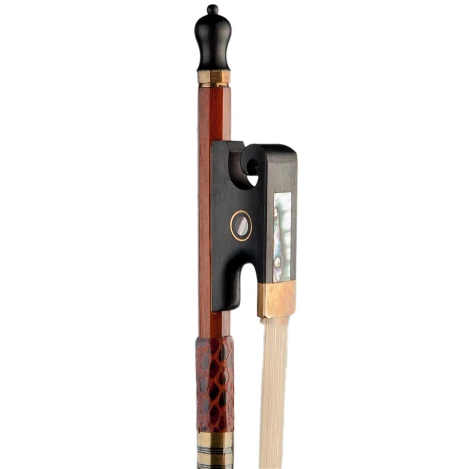 Geigenbogen Violinbogen 4/4 Brasilianisches Holz Weißes Rosshaar Achteckiger Stock Hautgriff Schwarzer Frosch