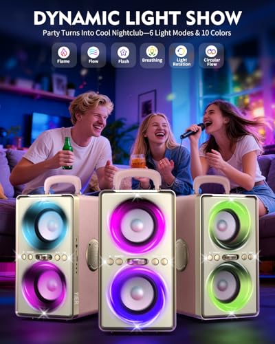 Image of YIER Bluetooth Speaker, 240W Peak Loud Party Speaker with Big Bass, 20H Playtime, TWS, BT5.3, Large Portable Wireless Boom Box with LED Light for Outdoor Backyard Beach Home (Leather Pink)