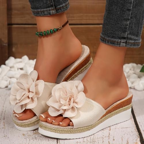 Womens Espadrilles Wedge Sandals Platform Slide Sandals Wedges Heels Beach Slippers Comfort Summer Ankle Strap Open Toe Buckle Sandal Flatform Slip On Walking Shoes Bohemian Slides2