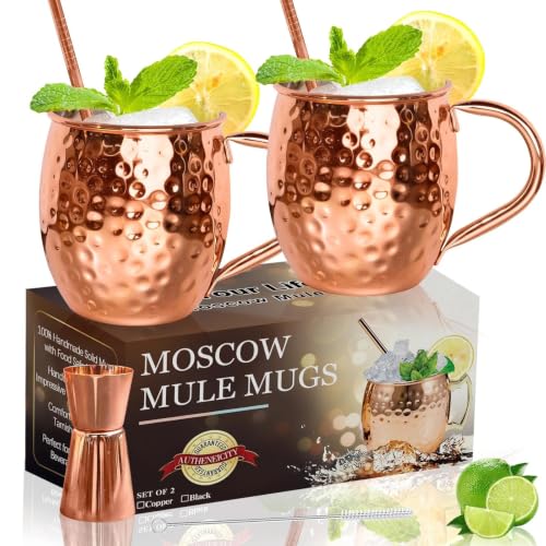 LINALL Moscow Mule Copper Mugs- Set of 2 Copper Plated Stainless Steel Mug 18oz for Chilled Drinks 2 pcs