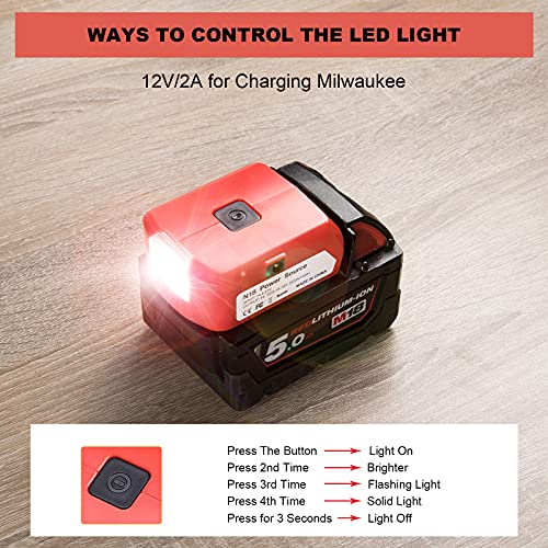 Yex-Bur 18V M18 Lithium-Ion Battery Charger Converter, Dual Usb Charger Adapter Replacement For Milwaukee 49-24-2371 M18 Power Source With Led Work Light, Dc Port #TOP4