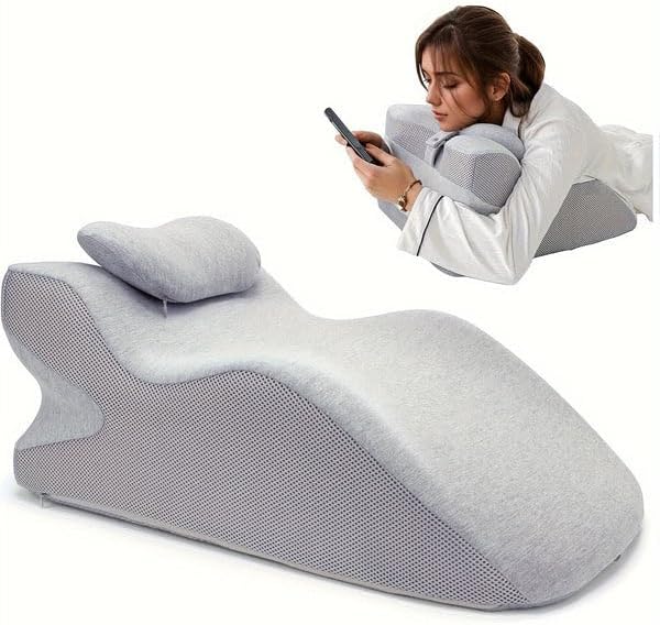 Miniatura 2 de Gris Tencel Blue Cuña de cama Diseño curvo único para uso en múltiples posiciones Almohada de cuña de espuma viscoelástica para dormir Funciona