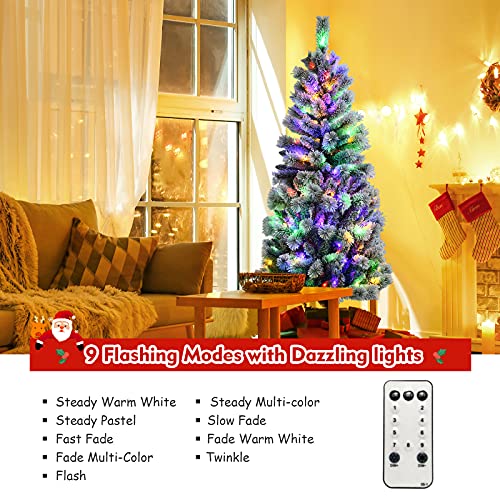 DORTALA-Pre-lit-Christmas-Tree-6FT-Snow-Flocked-Pine-Artificial-Xmas-Tree-with-Remote-Control-423-Branch-Tips-200-LED-Lights-9-Lighting-Modes-Foldable-Metal-Stand-White DORTALA Pre lit Christmas Tree 6FT Snow Flocked Pine Artificial Xmas Tree with Remote Control 423 Branch Tips 200 LED Lights 9 Lighting Modes Foldable Metal Stand White