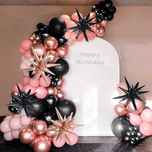 Image of TONIFUL 8 Pcs Explosion Star Foil Balloons Black Rose Gold Party Decoration | 22 Inch Large Mylar Star Balloon for Sweet Gothic Birthdayfor Women Girls, Moody Wedding Bridal Shower Party Decorations
