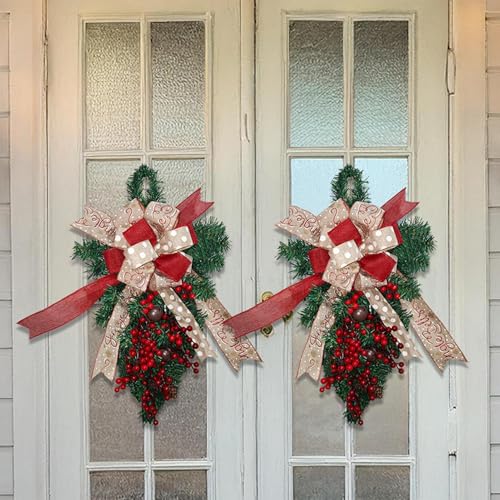 Couronne de Noël sans perte d'aiguilles pour porte et escalier de 60cm