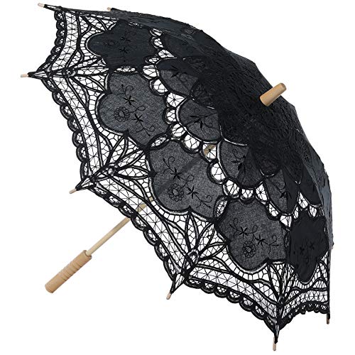 Babeyond Lace Umbrella Parasol Vintage Wedding Bridal Umbrella For Decoration Photo Lady Costume 1920S Party (Black) #TOP3