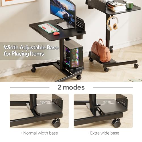 Image of JOY worker Mobile Standing Desk with 60 Tiltable Desktop, 28 inch Height Adjustable Rolling Desk, DIY Pegboard & Storage Base, Portable Laptop Desk with 4 Lockable Wheels for Home Office, Black