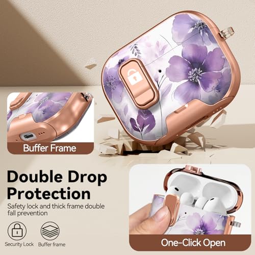 Image of for AirPod Pro 3 Case 2025, with Safty Lock & Phone Stand for Floral AirPod Pro 3 Generation Case Cover for Women Girly, iPod Pro 3 Cases with Keychain & Cleaner Kit -Purple Ink Wash Flower
