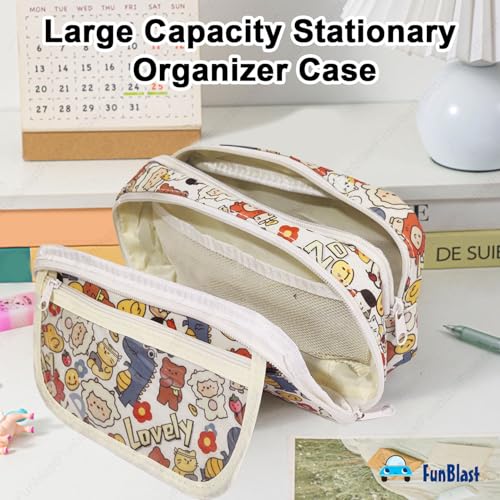 Image of FunBlast Pencil Pouch For GirlsKawaii Pencil Pouch, Aesthetic Pencil Case Organizer, Large Capacity Stationary Organizer Case, Multipurpose Zipper Pouch For Kids & Adults (D),multicolor