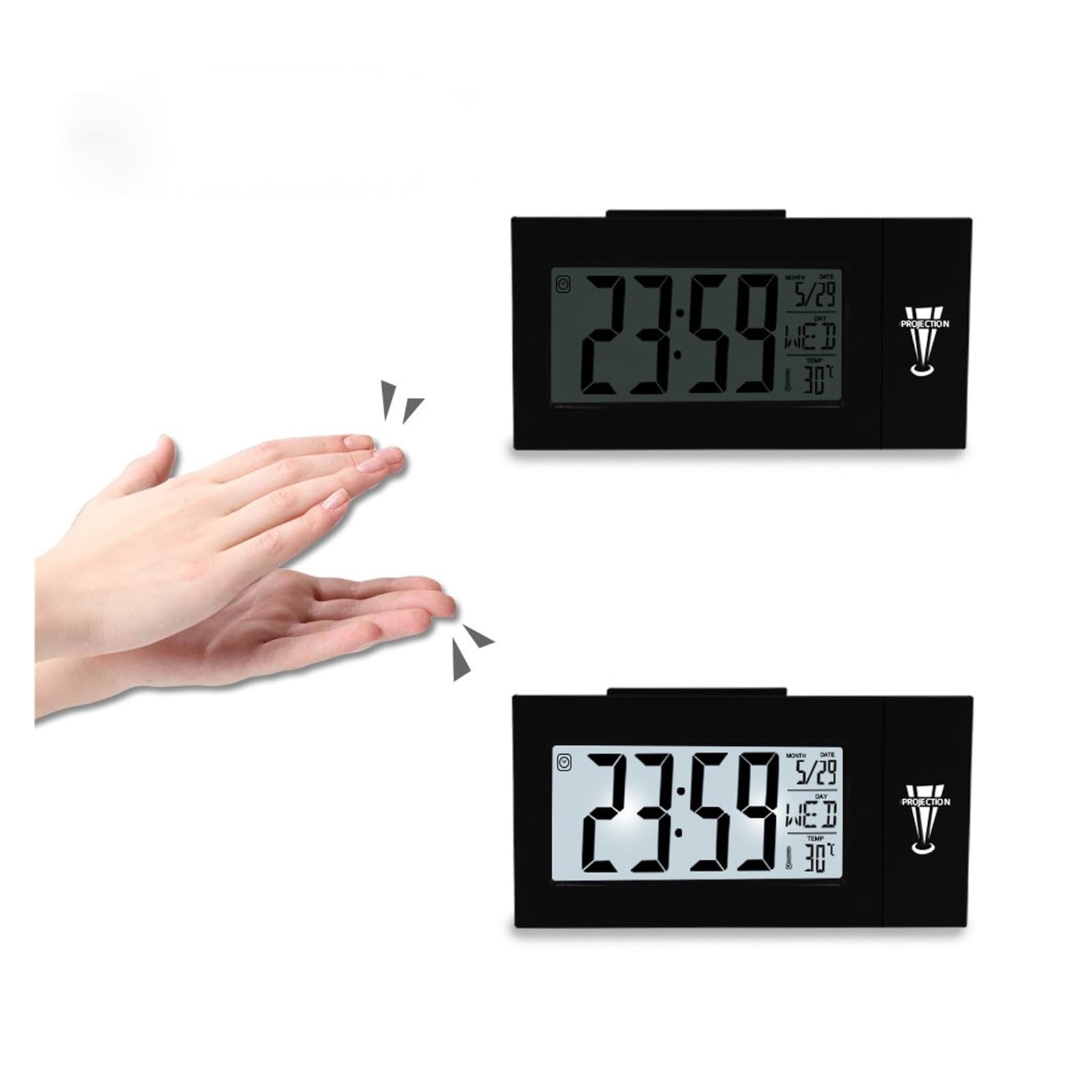 Reloj Despertador Digital, Proyector LED, Termómetro De Temperatura, Hora Escritorio, Indicador Fecha, Calendario Proyección, Cargador USB, Mesa ProyeccióN NíTida(Black)