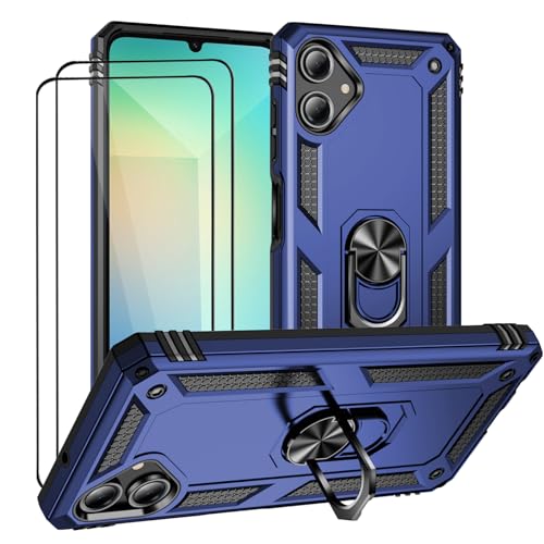 Coque Samsung A06 bleu militaire avec support anneau pour vos videos en mains libres