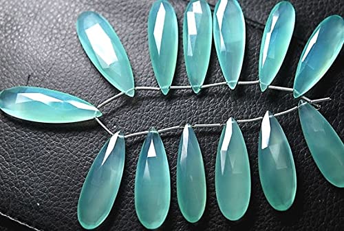 Aqua chalcédoine briolettes poire facettées 10x30mm de qualité gemme pour haute joaillerie DIY