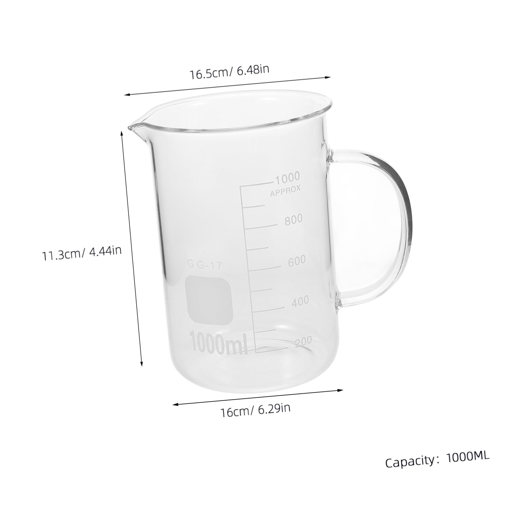 Gatuida Messbecherglas mit Griff und Ausguss 1000 Ml aus Glas für Präzises Ausgießen und Einfaches Tragen für Küchen und Andere Anwendungen