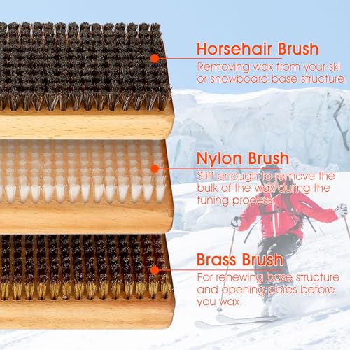 pdpdoc Ski/Snowboard Wax Kit, Ski Snowboard Tuning and Waxing Kit - Includes Side Edge Tuner, Plastic Scraper, Nylon/Brass/Horsehair Brushes, 240/500/1000 Grit Diamond Files, Gummy Stone & Carry Bag