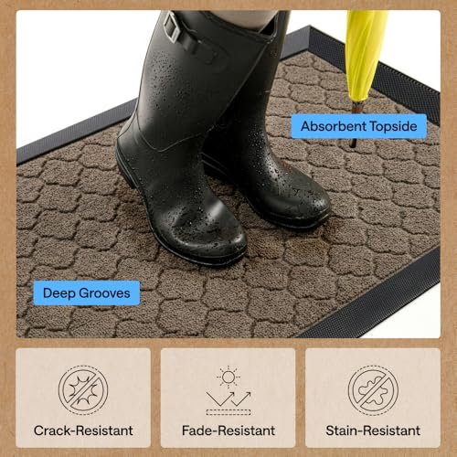Image of GORILLA GRIP WeatherMAX Door Mat, Indoor Outdoor, 60x24, Beige Quatrefoil | 100% Waterproof Outdoor Doormat, US Designed, Stain and Fade Resistant, Low Profile Front Door Mat, Easy to Clean Welcome Mat