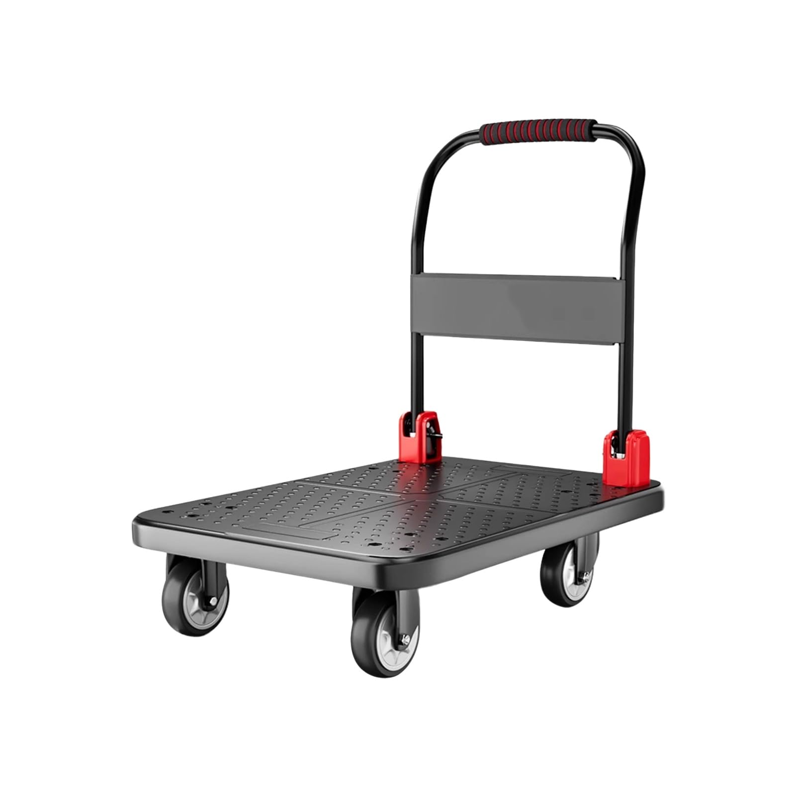 Carro de Plataforma, con Protectores anticaída y Ruedas con Freno, Carro de Mano Plegable de Plataforma Plana de plástico, Adecuado for almacenes y garajes