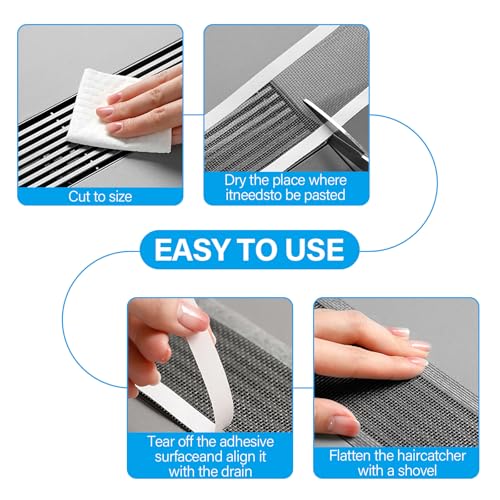 Tapvai Abfluss Haarfänger Einweg 70mm x 10m,Duschrinne Haarsieb,Duschabfluss Mesh Aufkleber,Spülsieb Aufkleber,Badewannen Aufkleber Haarfänger Abdeckung,mit Plastikspachtel,für Duschen Badewannen
