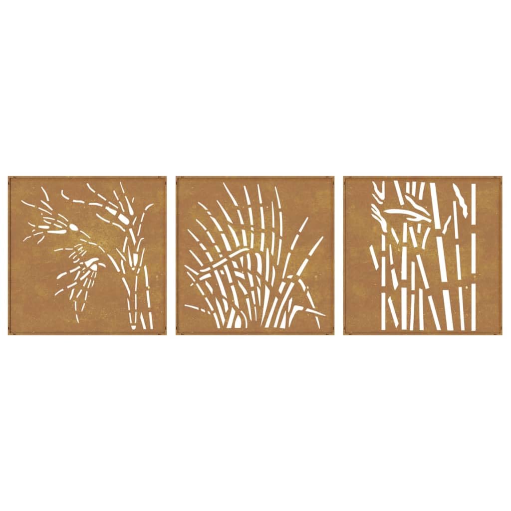 vidaXL Adorno Pared y jardín 3 uds Acero corten diseño Hierba 55x55 cm