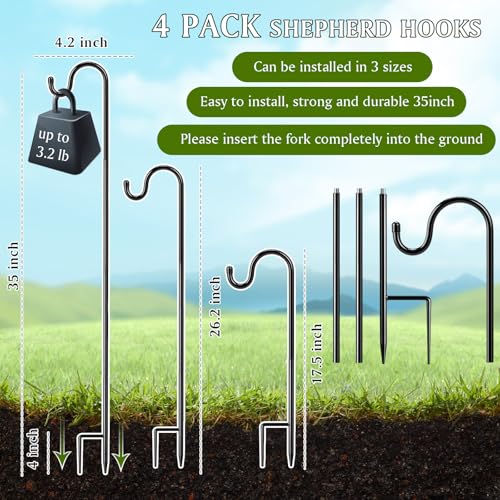 Image of 4 Pcs 35 Inch Shepherds Hook for Outdoor Adjustable Bird Feeder Pole Metal Steel Shepard Hooks for Hummingbird Stand Feeder Pole for Garden Plant, Lantern, Hanging Wedding Decor