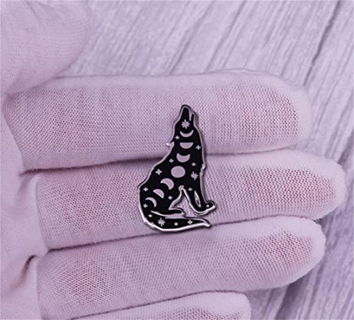 Image of Howling Wolf Lunar Moon Phase enamel pin Celestial Witchy Wizard Bookish Moons Wolfs Gothic Goth jewelry