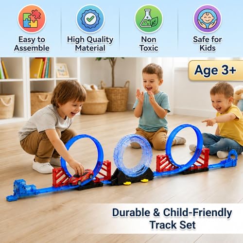 Image of Graphene 29 Pieces Shark Track Battle Toy Car Racing Set for Kids (3+ Years) Double Loop 360 Spin Multiplayer Adventure Toy Playset With1 Pullback Car Boys Girls