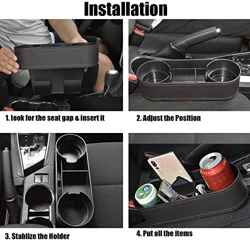 Car Cup Holder Expander Organizer,Multifunctional Cup Drink Holders With Pu Leather Cover,Side Insert Center Console Seat Gap Filler Storage Box For Mug Bottle Cellphones Keys Coffee Coasters Cards #TOP4