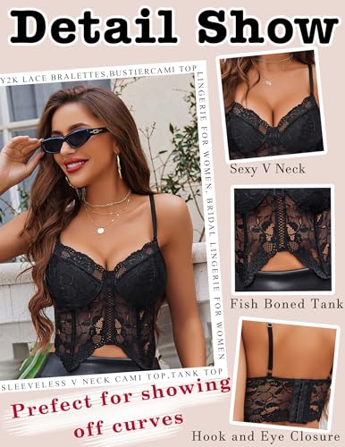 Image of Avidlove Lace Bralettes for Women Y2k Camisole Lingerie Adjustable Strap Crop Top