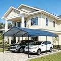 RITERYIFER 20x20 FT Heavy Duty Metal Carport - Galvanized Steel Car Shelter Garage Kits for 2 Car, RVs, Boats & Outdoor Storage - Gray Roof with Black Frame