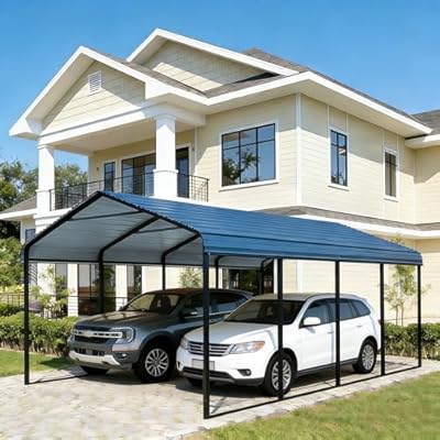 RITERYIFER 20x20 FT Heavy Duty Metal Carport - Galvanized Steel Car Shelter Garage Kits for 2 Car, RVs, Boats & Outdoor Storage - Gray Roof with Black Frame