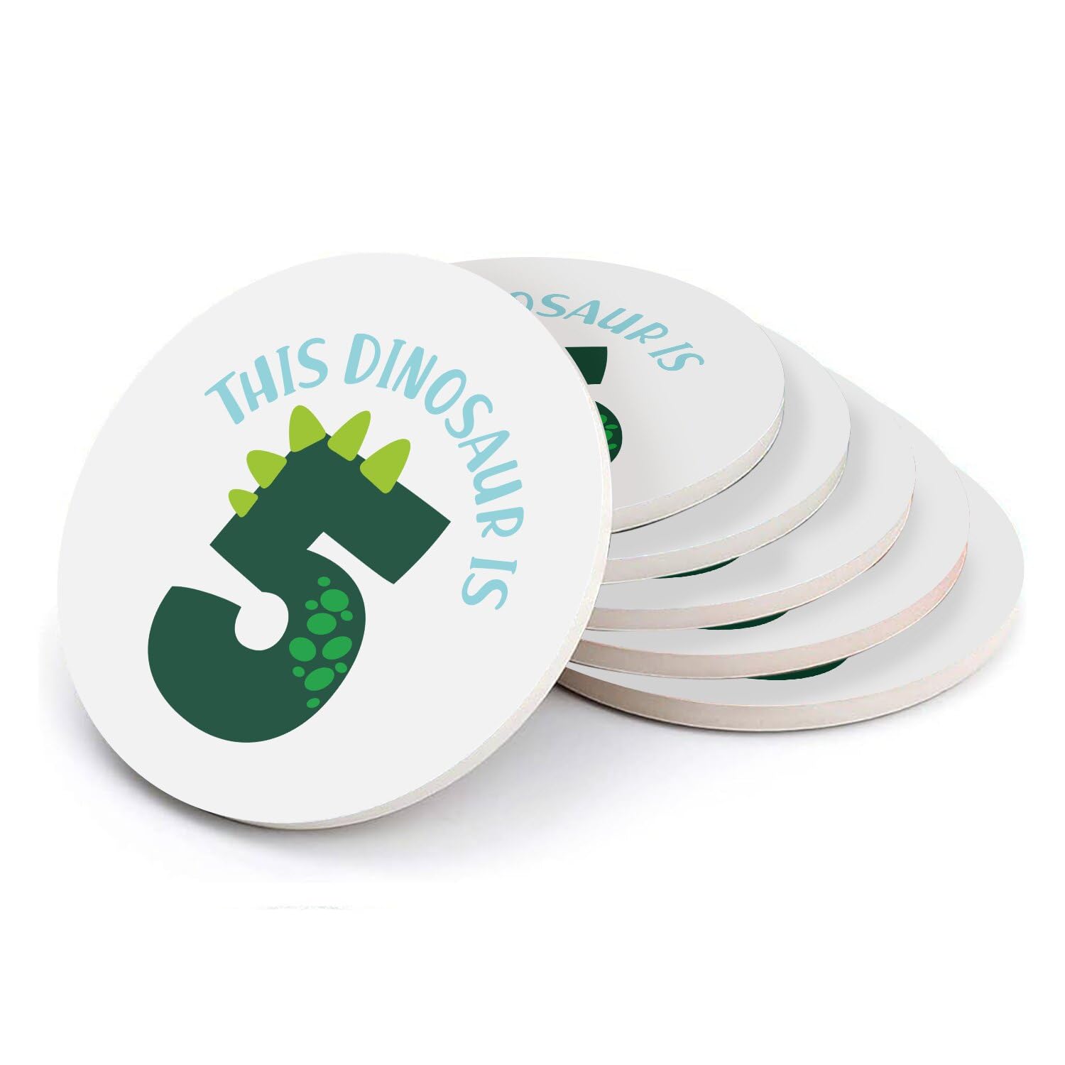 Sous-verre ronds en céramique : cadeau thème dinosaure pour fête d'anniversaire 5 ans