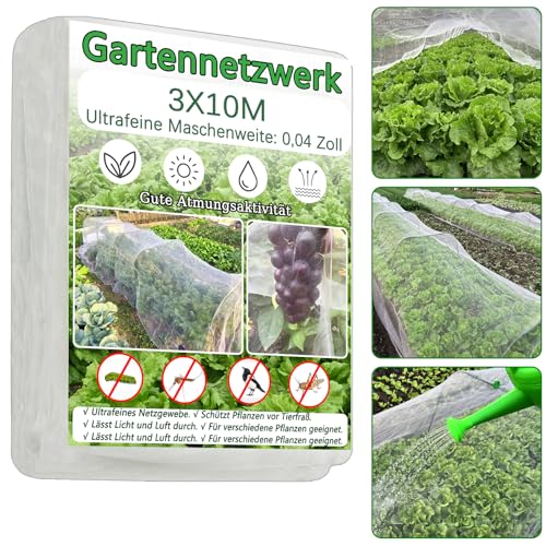 3X10M Gartenschutznetz Gemüsenetz,Feinmaschiges Gemüseschutznetz,Garten Insektenschutznetz Pflanzenschutznetz für Beschützen Pflanzen Gemüse Obst Blumen,zum Effektiven Schutz vor Schädlingen