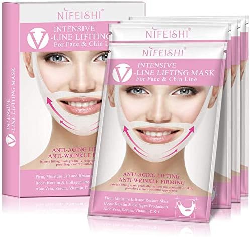 V-Line face Chin Lift and Shaping Mask Slimming Lifting Firming Double Chin Treatment Mask Firm Moisture, Lift and Restore Skin Infused Aloe Vera, Serum, Vitamin C, Collagen, and Keratin
