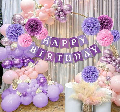 Image of Tissue Paper Pompoms Paper Flower 12 Pcs Pink,Lavender,Light Purple Paper Flower Ball for Birthday Bachelorette Wedding Baby Shower Bridal Shower Party Decoration