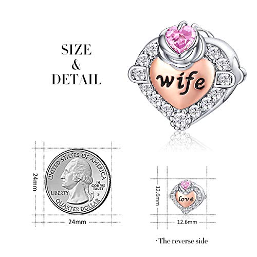 October Birthstone Charms for Pandora Charms Bracelet 925 Sterling Silver Rose Gold Wife Heart Love Bead Charms Tourmaline Rose Flower Happy Birthday Charms for Necklace - Thumbnail 5