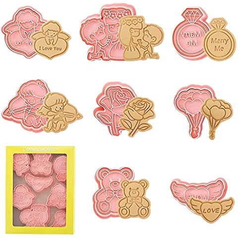 Veaoiy Juego de 8 moldes para galletas para boda, San Valentín, para fondant, galletas, mini cortadores de galletas, para niños Cover