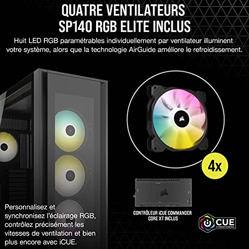 Corsair iCUE 7000X RGB Boîtier PC ATX Grande Tour (Trois Panneaux en Verre Trempé, Quatre Ventilateurs RGB de 140 mm Inclus, Gestion des Câbles Facilement, Vaste Espace Interne) Noir