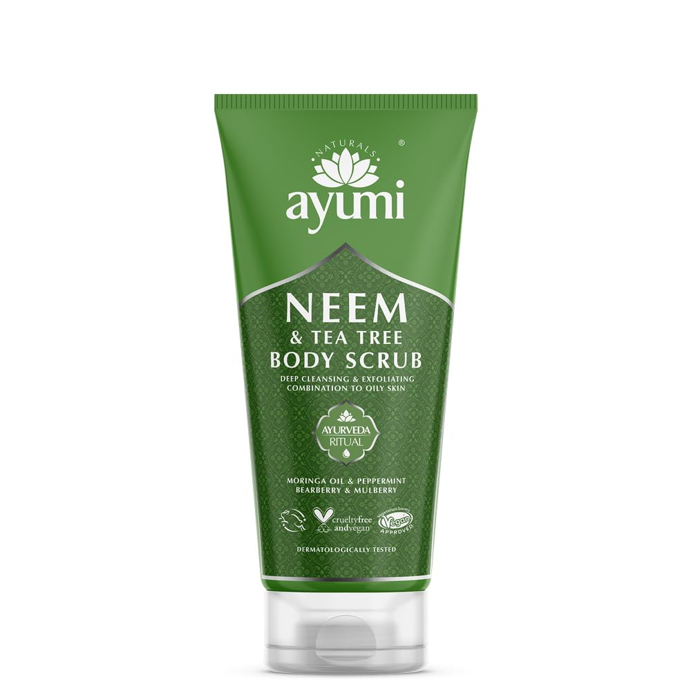 Exfoliating Body Scrub with Neem | Tea Tree Oil Scrub for Oily Skin | Back Acne Treatment with Neem Scrub | Nettle Leaf to Soothe Itching | Body Scrub for Women & Mens Skincare Rituals |200 ml
