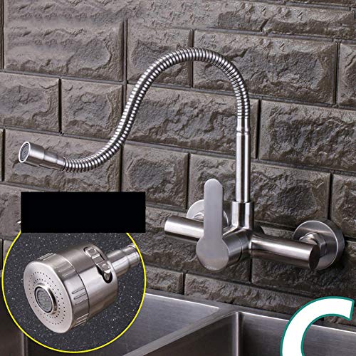 Robinet de cuisine mural en acier inoxydable 304 pour évier et buanderie