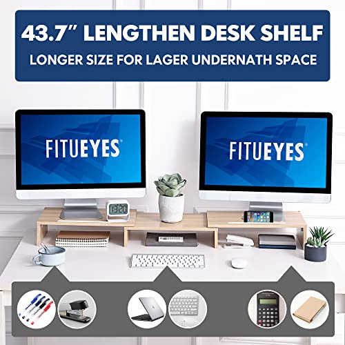 image for FITUEYES Dual Monitor Stand with Cellphone Holder – 3 Shelf Computer