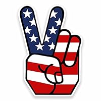 2 x 10cm American Flag Peace Hand Vinyl Sticker Decal Car Bike JDM USA Fun #9567 (7cm Wide x 10cm Tall)