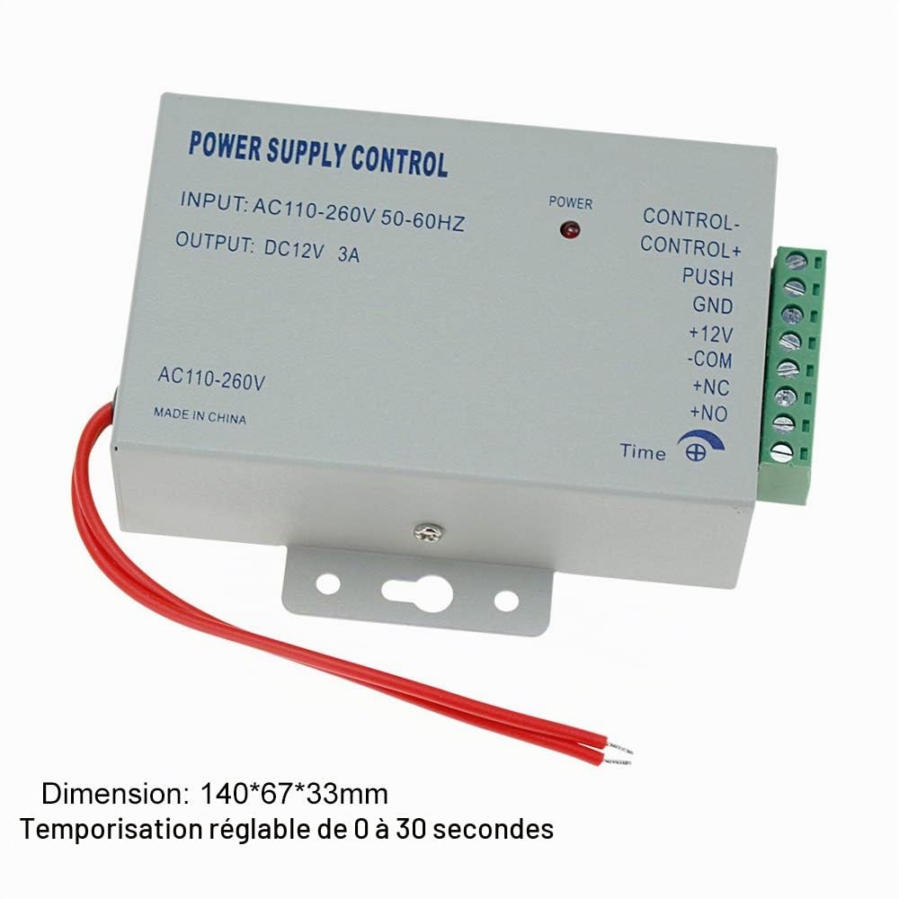 Kit Système Contrôle d'accès de Porte Boîtier Métallique Clavier RFID 125KHz + Contrôleur d'alimentation DC12V 3A + Bouton de Sortie de Porte + 10 pcs Porte-clés (sans Serrure)