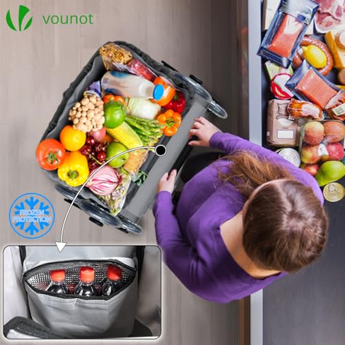 VOUNOT® Aluminium Einkaufstrolley Treppensteiger, 3 in 1 Trolly Einkaufswagen Klappbar, Hackenporsche mit Kühlfach und Haken, 6 Rädern & großer Kapazität, Wasserdicht, Grau – Bild 6