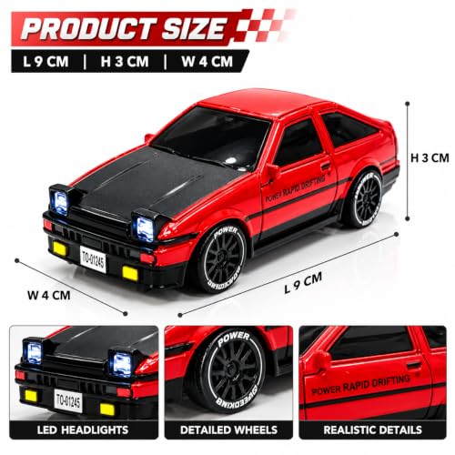 Image of Mini Alloy Off-Road RC Car for Kids 3+ 1:64 Scale Remote Control Car Toys with Strip Lights, 2.4Ghz, USB Rechargeable Toyota Drifting