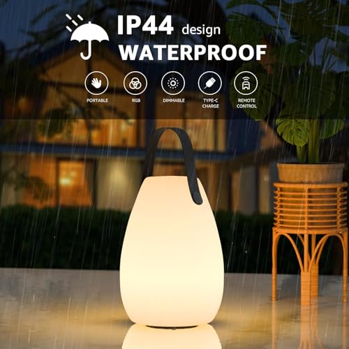 Image of uuffoo 2 Pack Rechargeable Portable Table Lamp, Cordless RGB Lantern, Decorative LED Night Light, IP44 Waterproof Indoor Outdoor Lamp for Bedroom Patio Garden Wedding Party