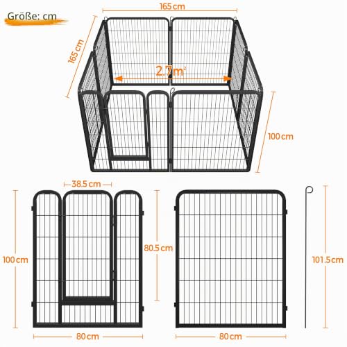 Yaheetech Welpenlaufstall 8 Gitter je 80 x 100 cm,Hundelaufstall Mit automatischer Verriegelung, Freilaufgehege Hundezaun Für Hund, Katze, Welpe, Kaninchen, Hühner